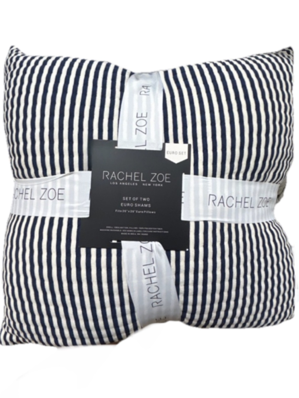 Rachel Zoe Blue and White Striped Set of 2 Euro Shams 26”x26”